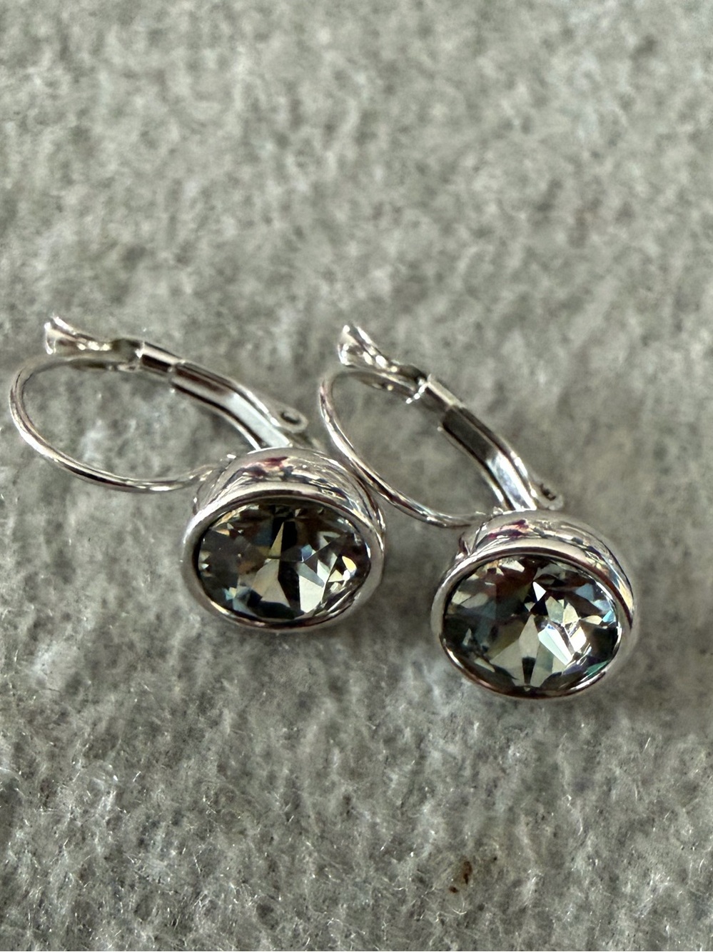 Touchstone Crystal Silver-Tone Clear Crystal Drop Leverback Earrings